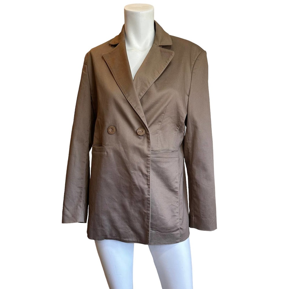 Ena Pelly Brown Double Breasted Stretch Cotton Blazer sz 8=XS